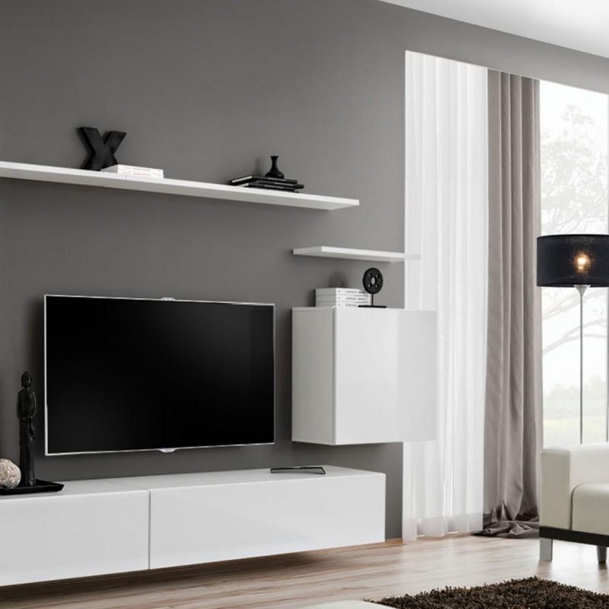 Paris Prix Meuble TV Mural Design  Switch II  270cm Blanc