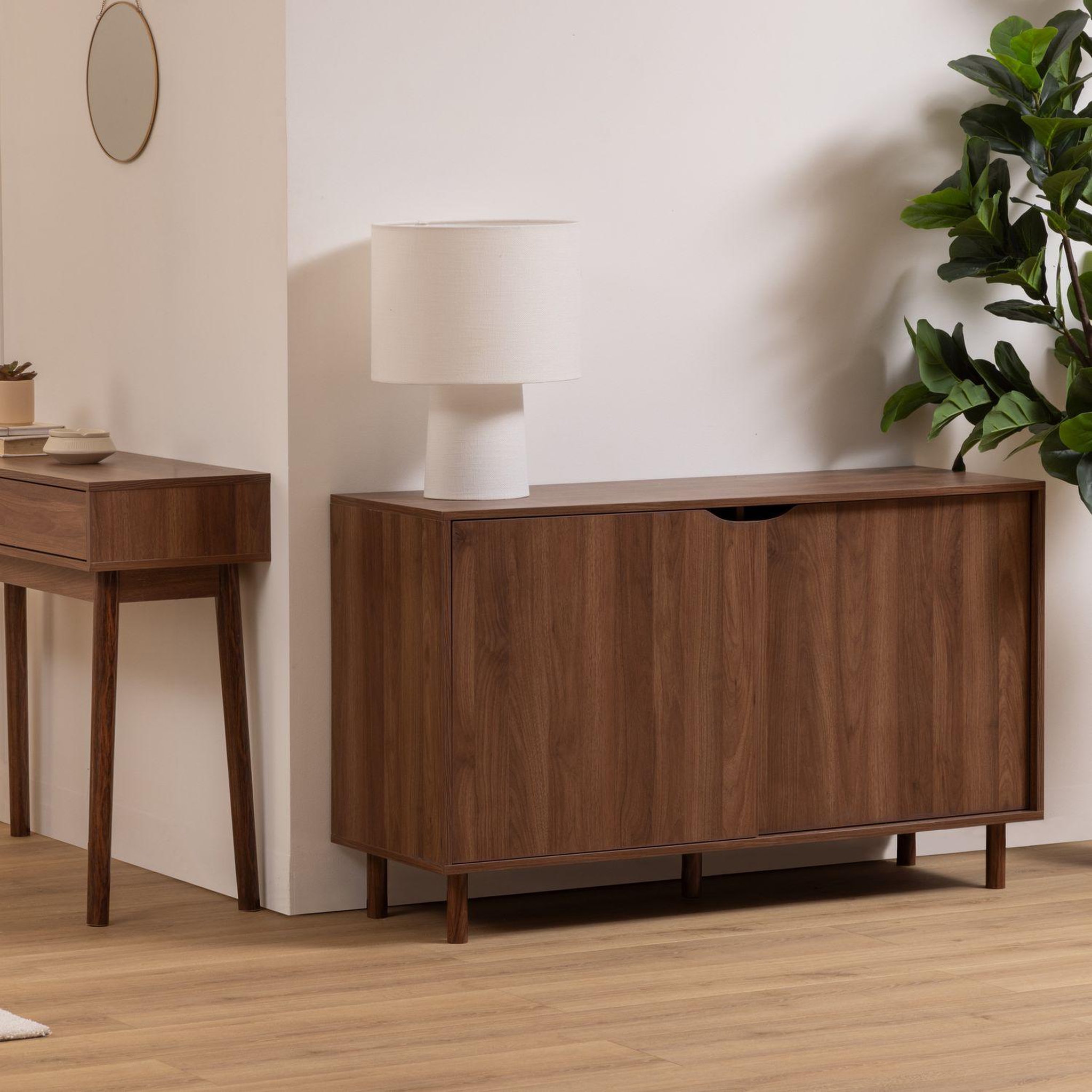 Voir la diapositive 2 : FIVE Buffet 2 portes coulissantes effet noyer slidy - marron