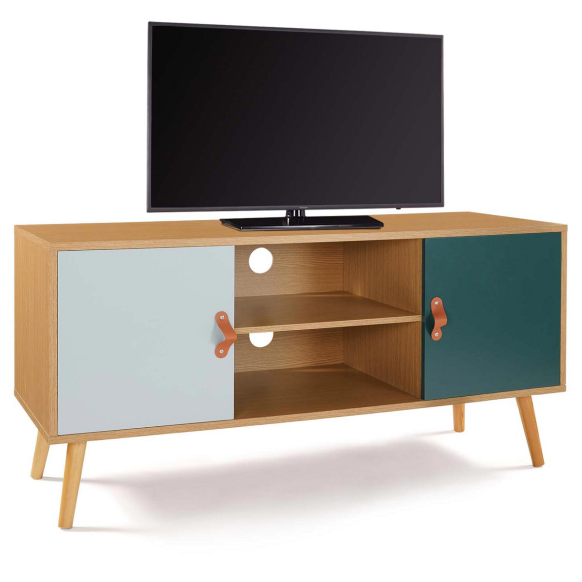 ID MARKET Meuble TV 113 cm scandinave ALIZE bois et vert