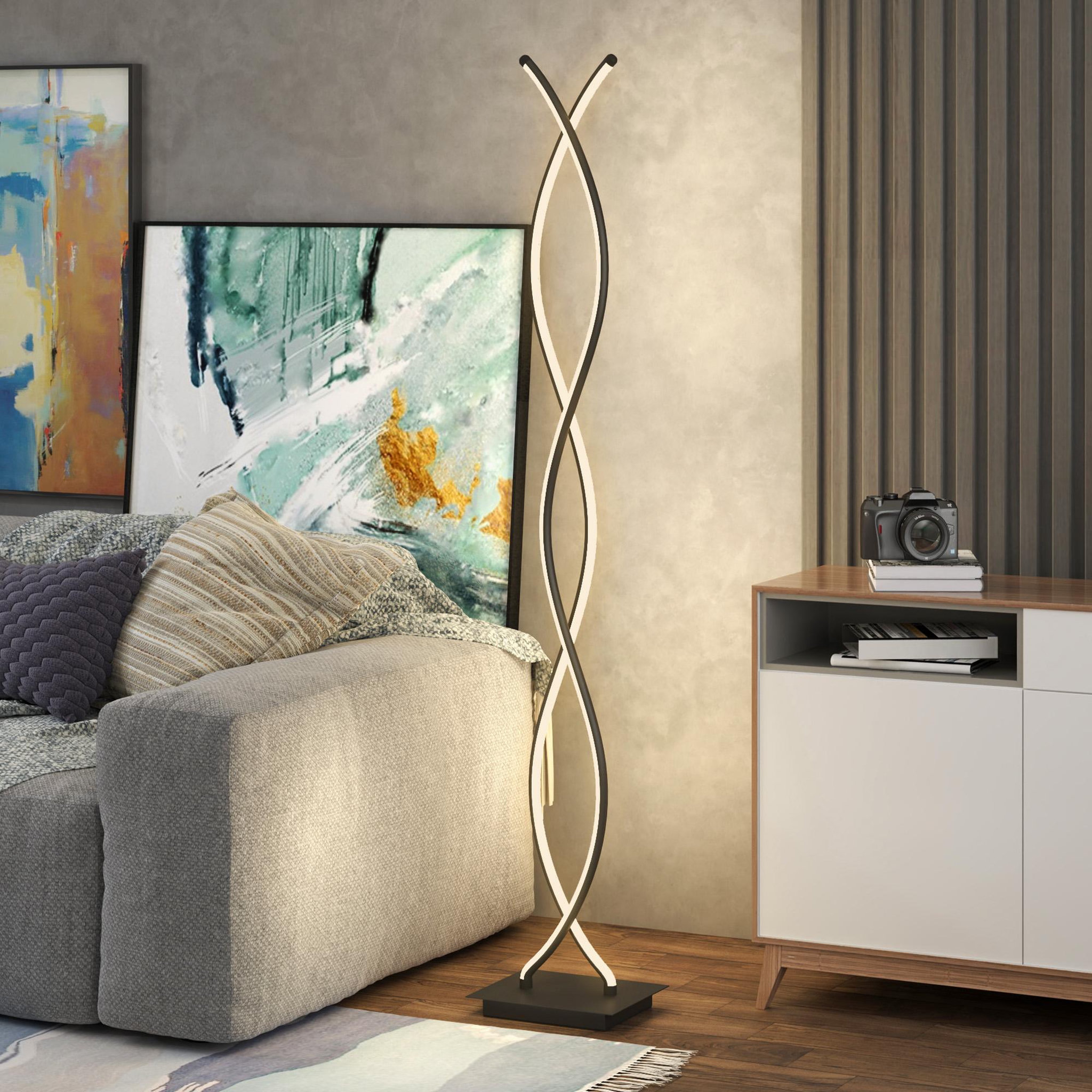 Voir la diapositive 4 : HOMCOM Lampadaire led design spirales - forme galbée h. 140 cm - alliage alu. Acrylique noir