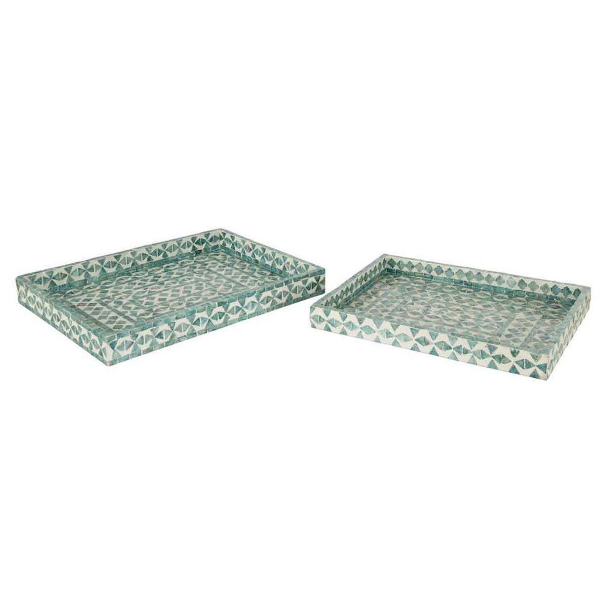 Voir la diapositive 1 : J-LINE Lot de 2 plateaux déco  delta  41cm bleu clair