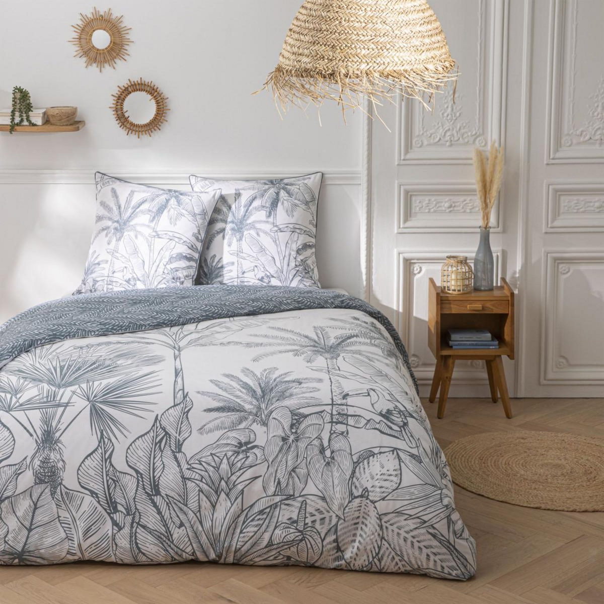 FUTURE HOME Parure de lit 2 personnes végétal réversible en coton