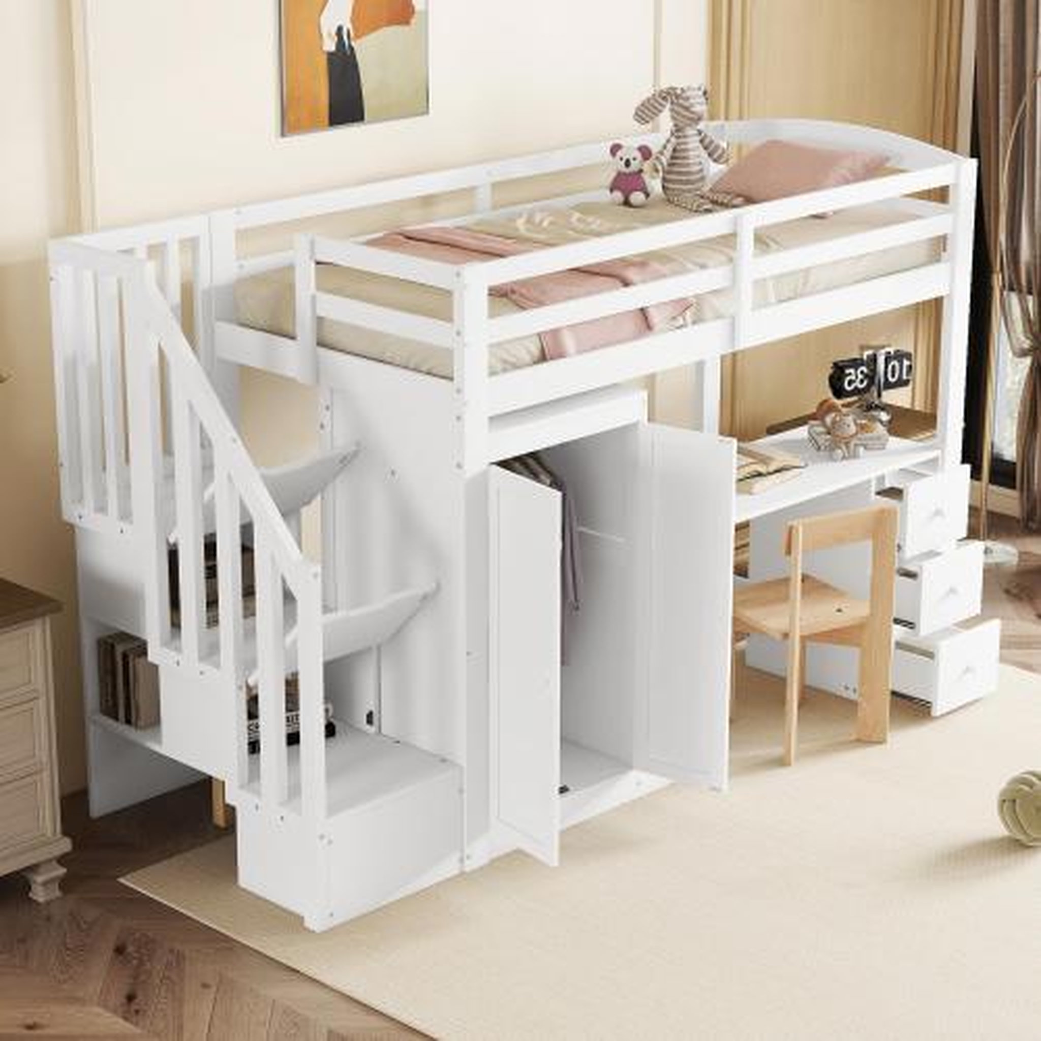 Voir la diapositive 5 : MERAX Lit combiné enfant 90x200 cm coloris blanc pin