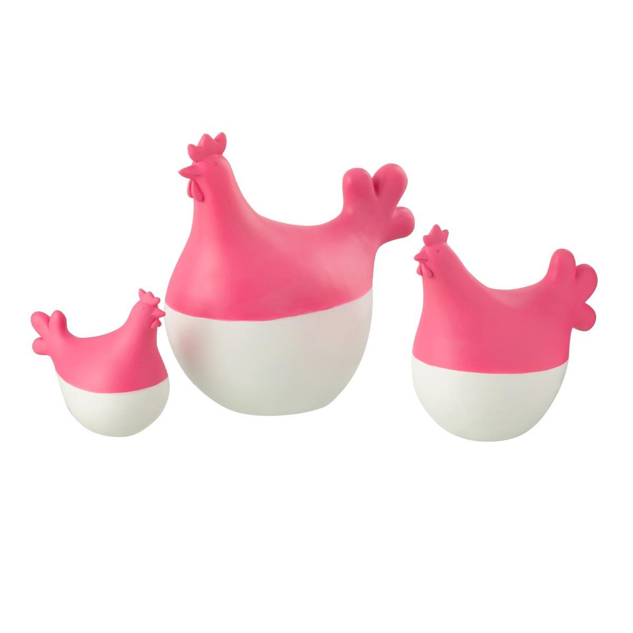 J-LINE Lot de 3 statuettes coq extérieur  alfredo  20cm rose & blanc