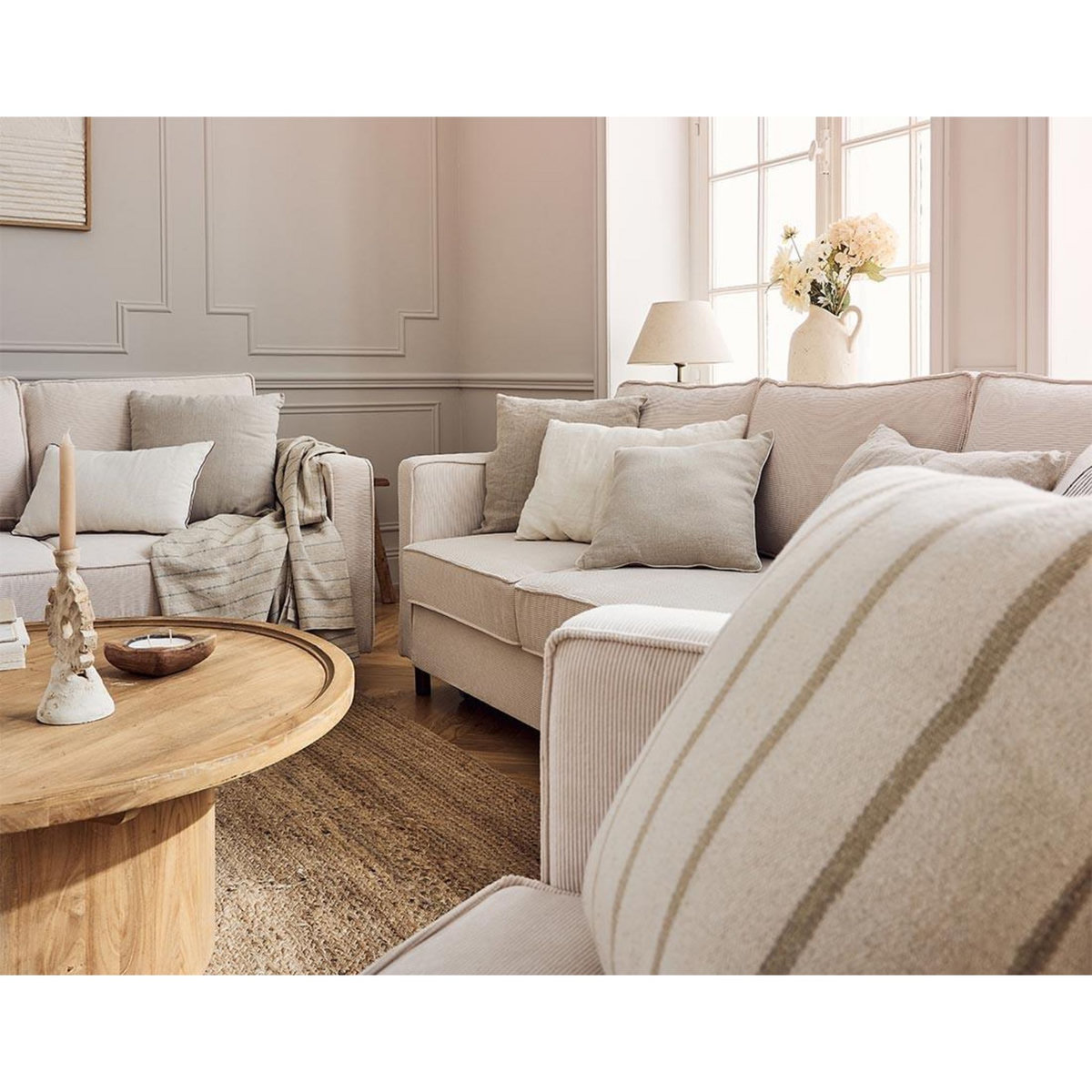 LISA DESIGN Jake - canapé 2 places en velours côtelé - pieds bois foncé