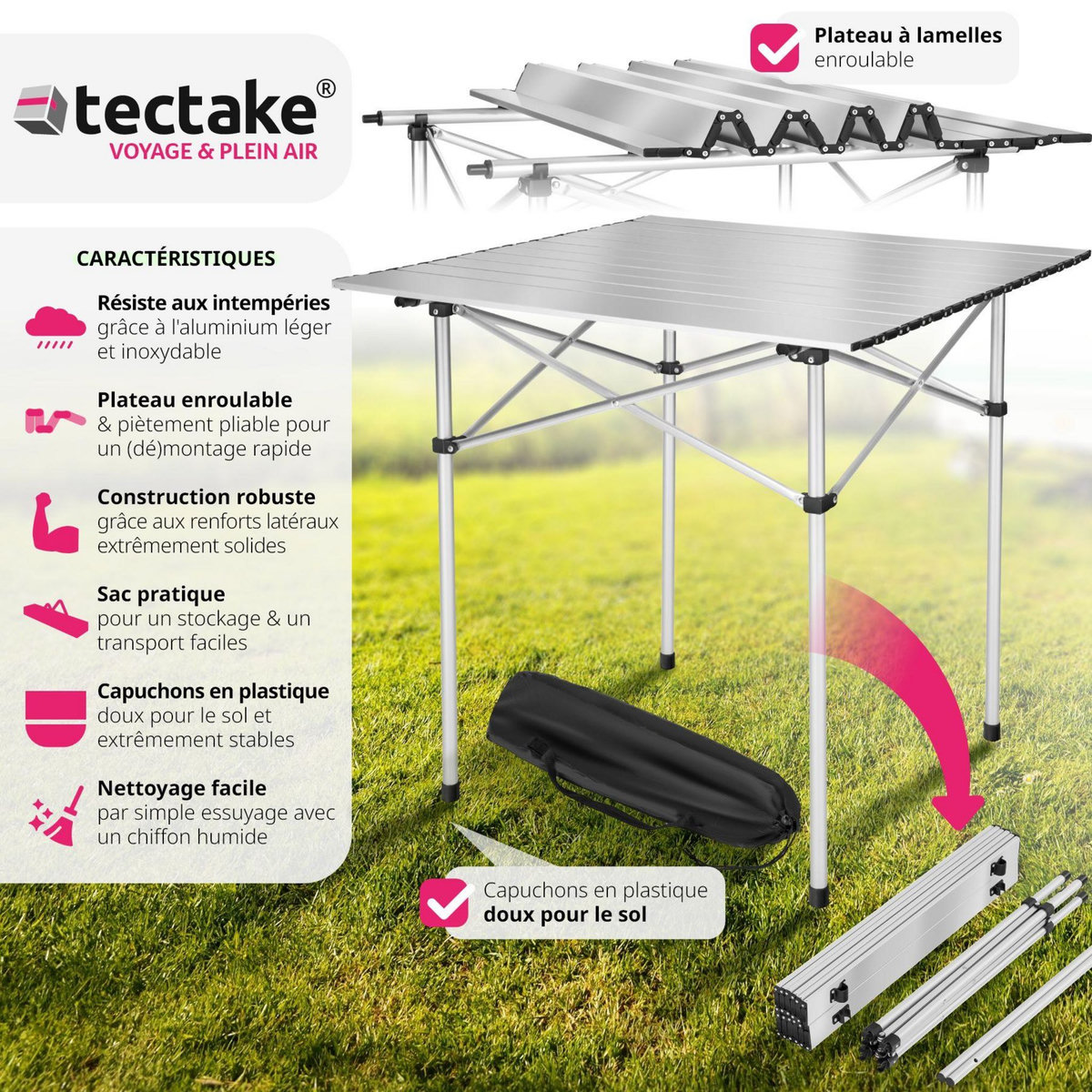 tectake Table de camping pliable gris