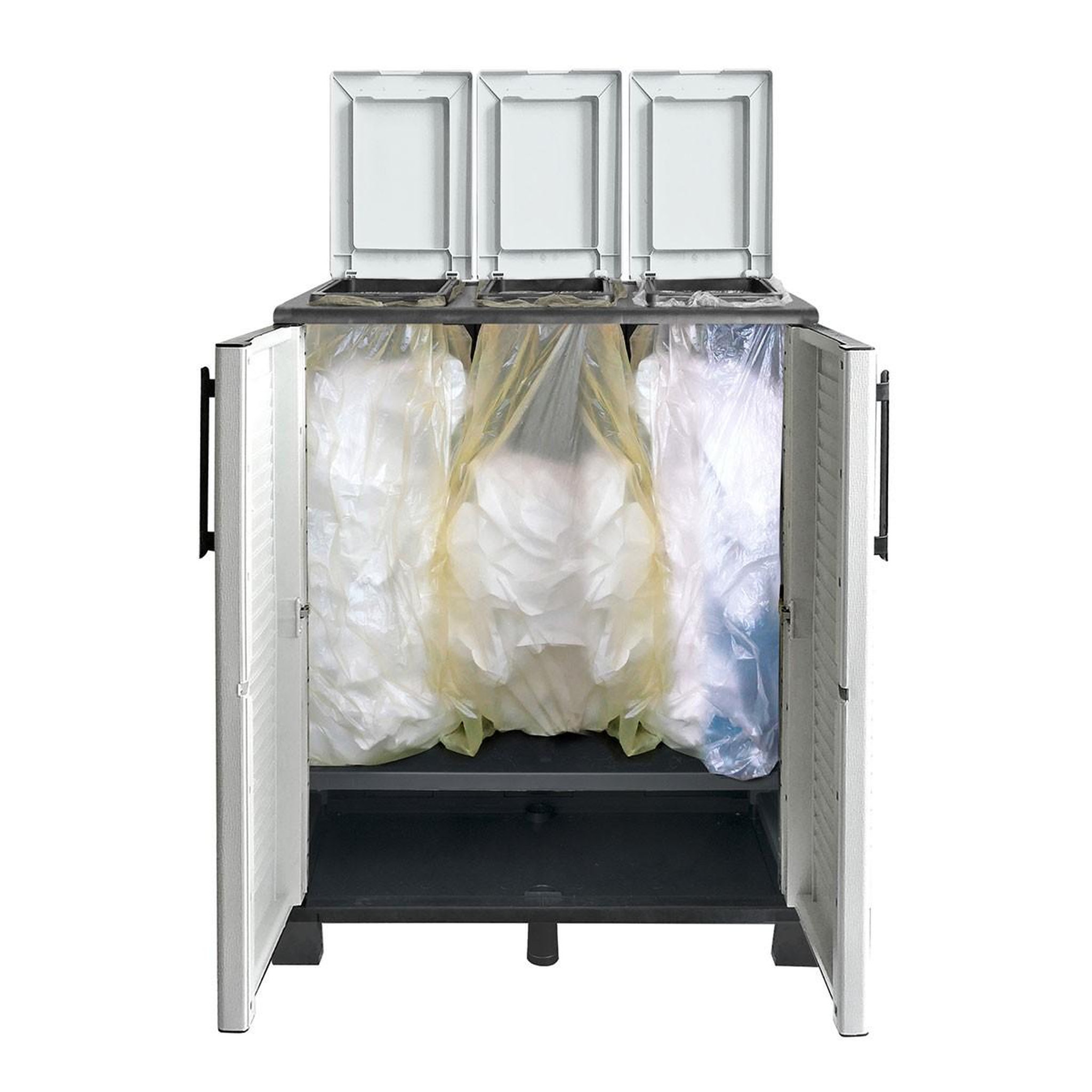 Voir la diapositive 3 : ART PLAST Abri poubelles de tri sélectif 3 sacs recyclage gestion des déchets – intérieur extérieur 68 x 37 x 90 cm art plast