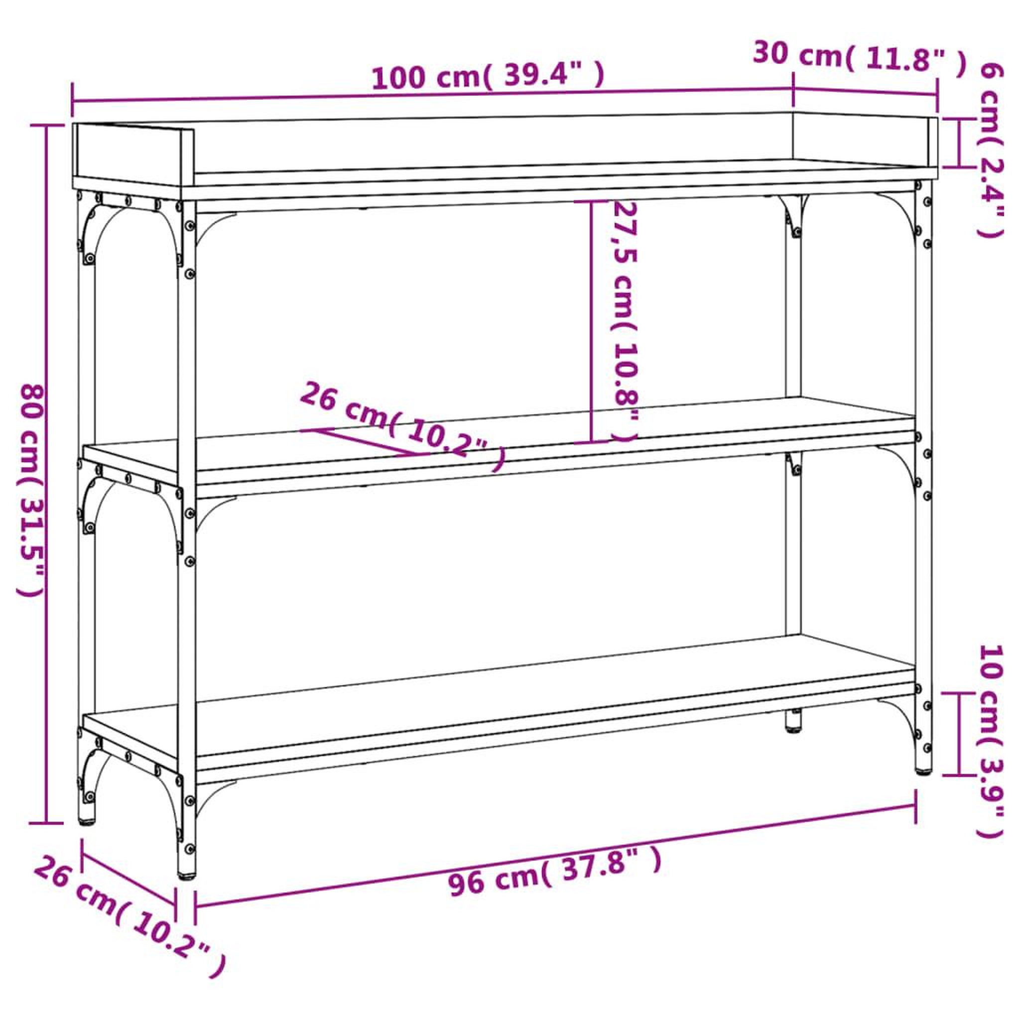 Voir la diapositive 6 : VIDAXL Table console avec etageres chene fume 100x30x80 cm