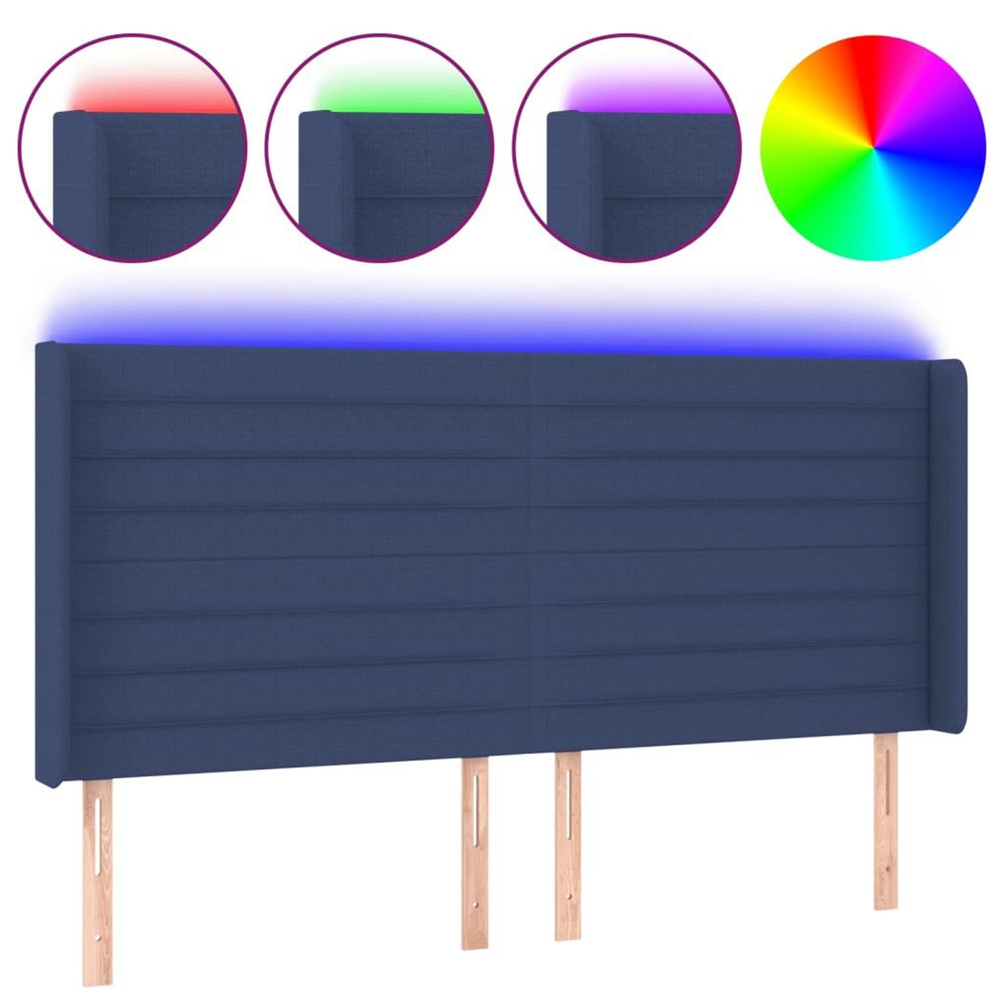 Voir la diapositive 2 : VIDAXL Tete de lit a LED Bleu 203x16x118/128 cm Tissu