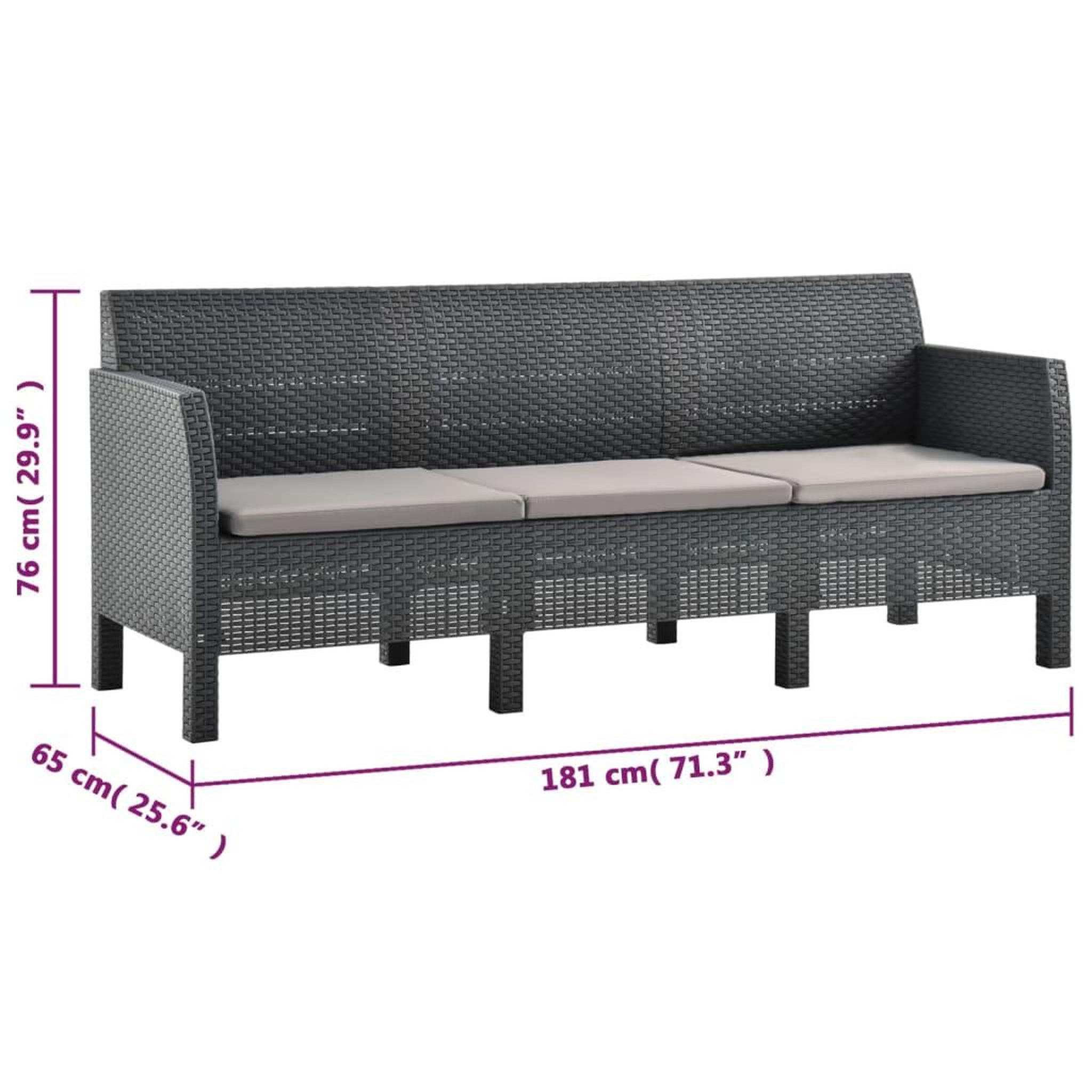 Voir la diapositive 6 : VIDAXL Salon de jardin 2 pcs avec coussins pp rotin anthracite