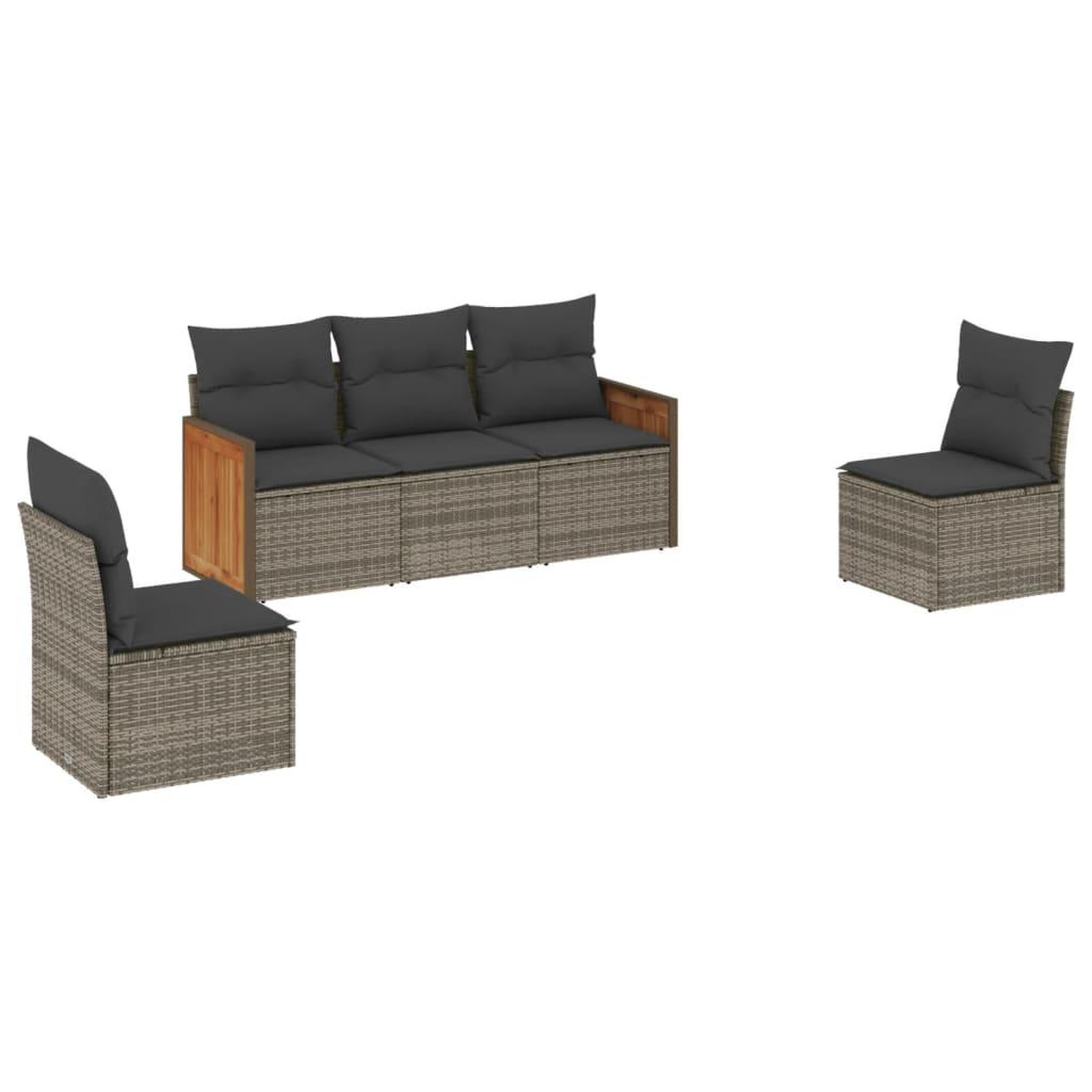 Voir la diapositive 2 : VIDAXL Salon de jardin 5 pcs avec coussins gris resine tressee