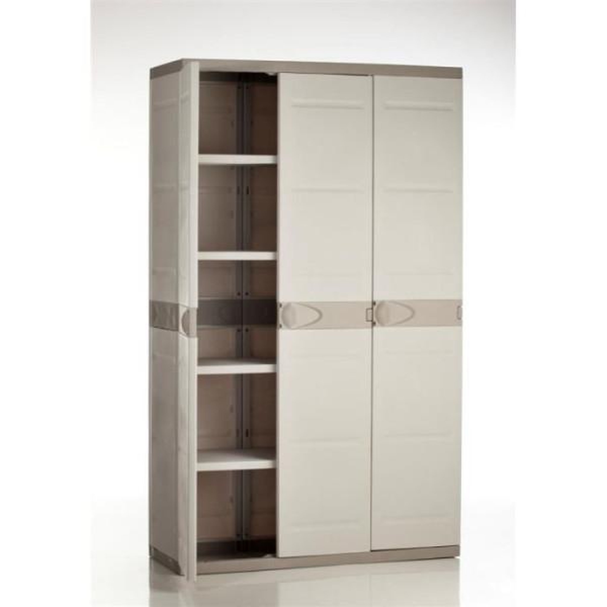 Voir la diapositive 2 : PLASTIKEN Armoire haute de rangement PLASTIKEN TITANIUM - 3 portes, étageres et penderie - Beige et Taupe