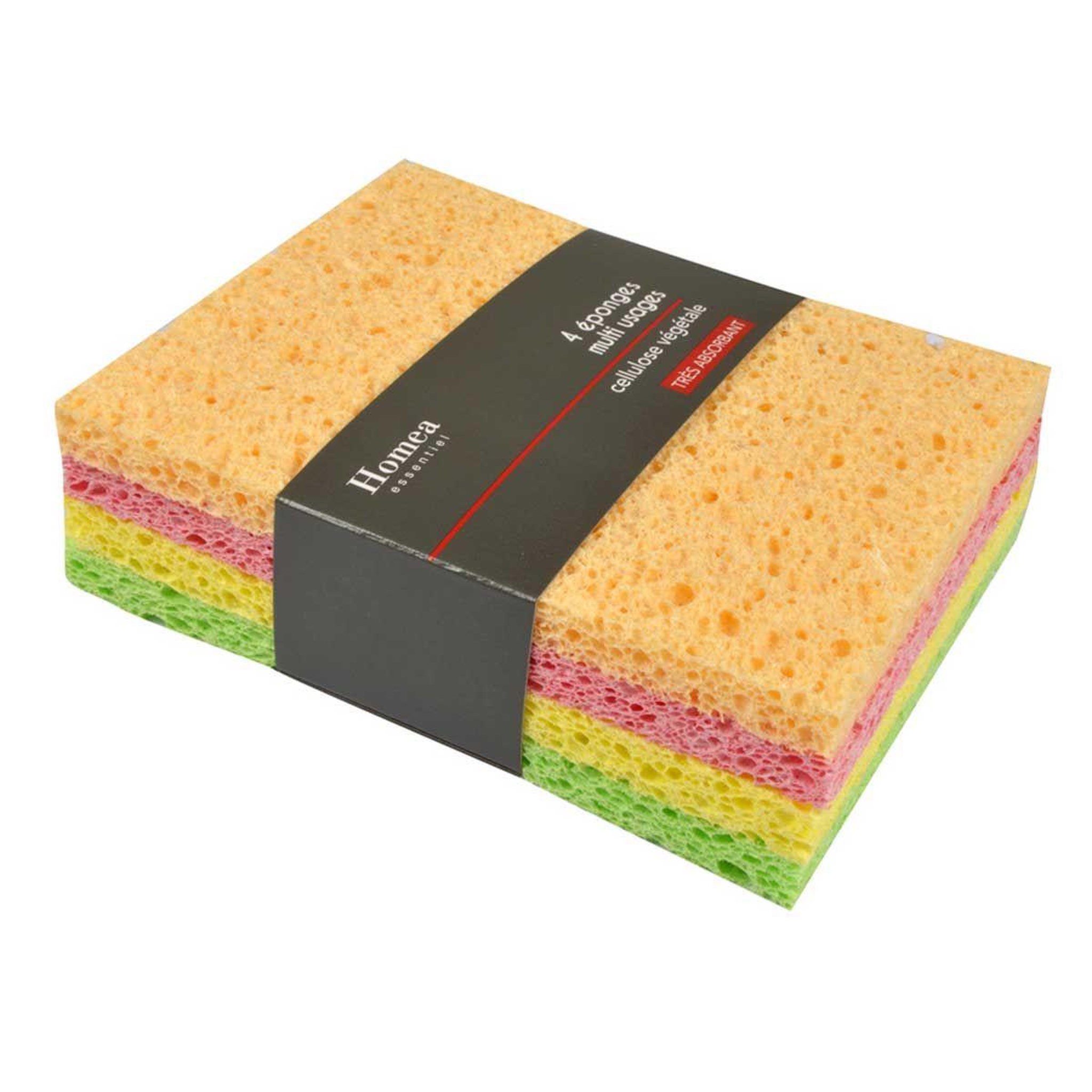Voir la diapositive 4 : HOMEA Lot de 4 éponges  multi-usages  15cm multicolore