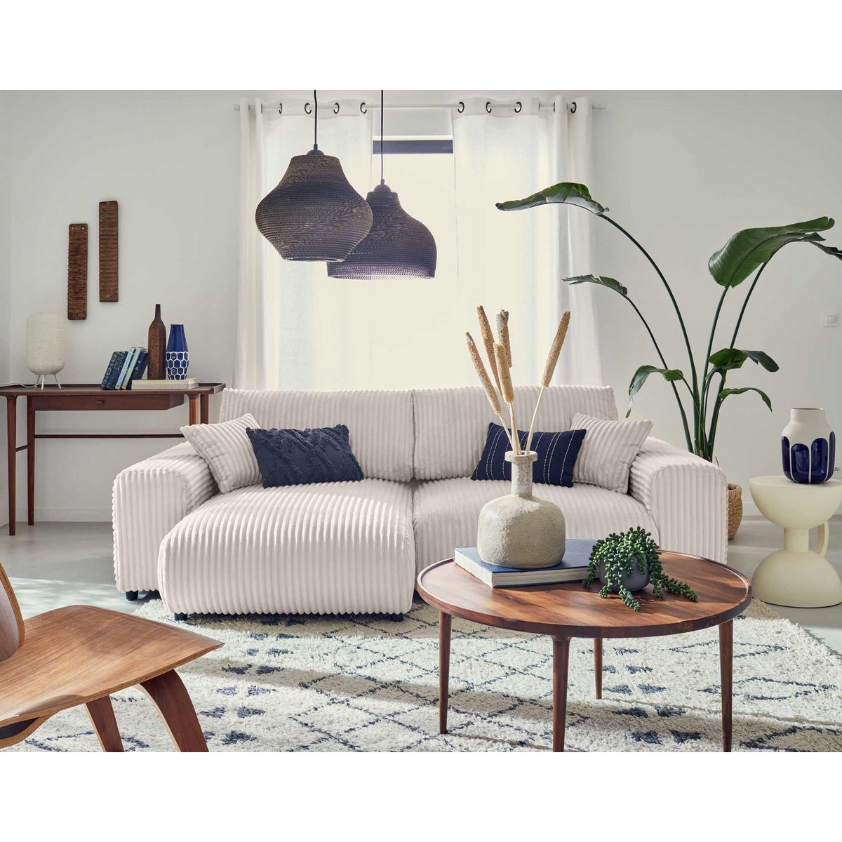 LISA DESIGN Garance - canapé d'angle réversible - 4 places - en velours côtelé grosses côtes