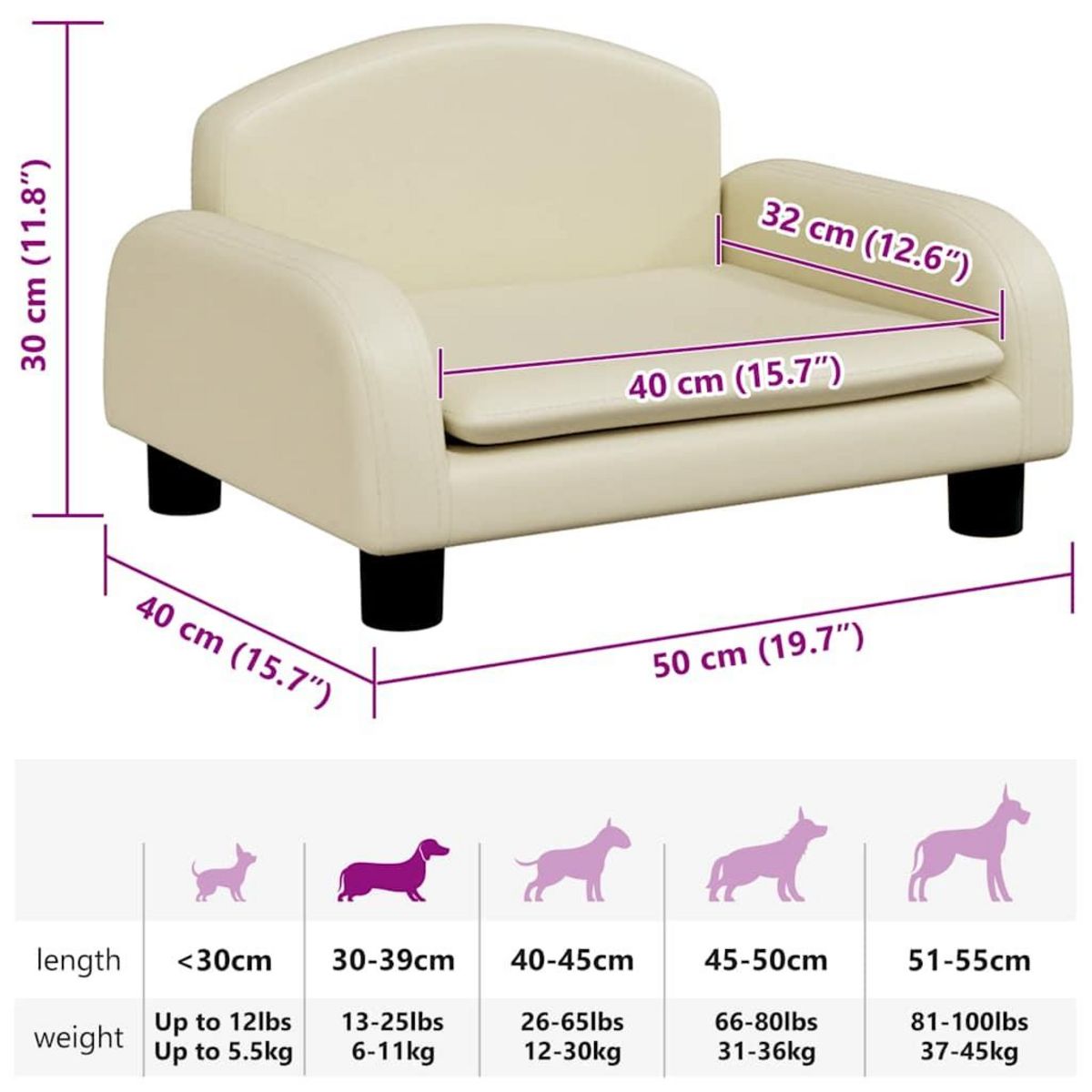 VIDAXL Lit pour chien creme 50x40x30 cm similicuir