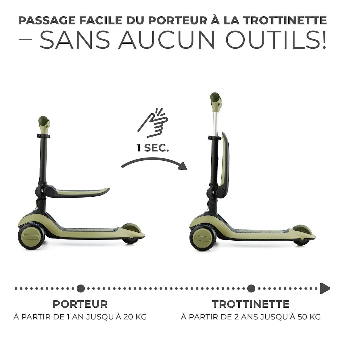 KINDERKRAFT Trottinette enfant pliante avec siege et roues lumineuses