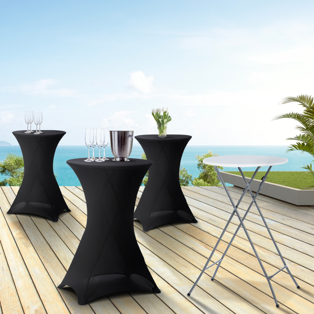 ID MARKET Lot de 4 tables hautes pliantes 105 CM et 4 housses noires