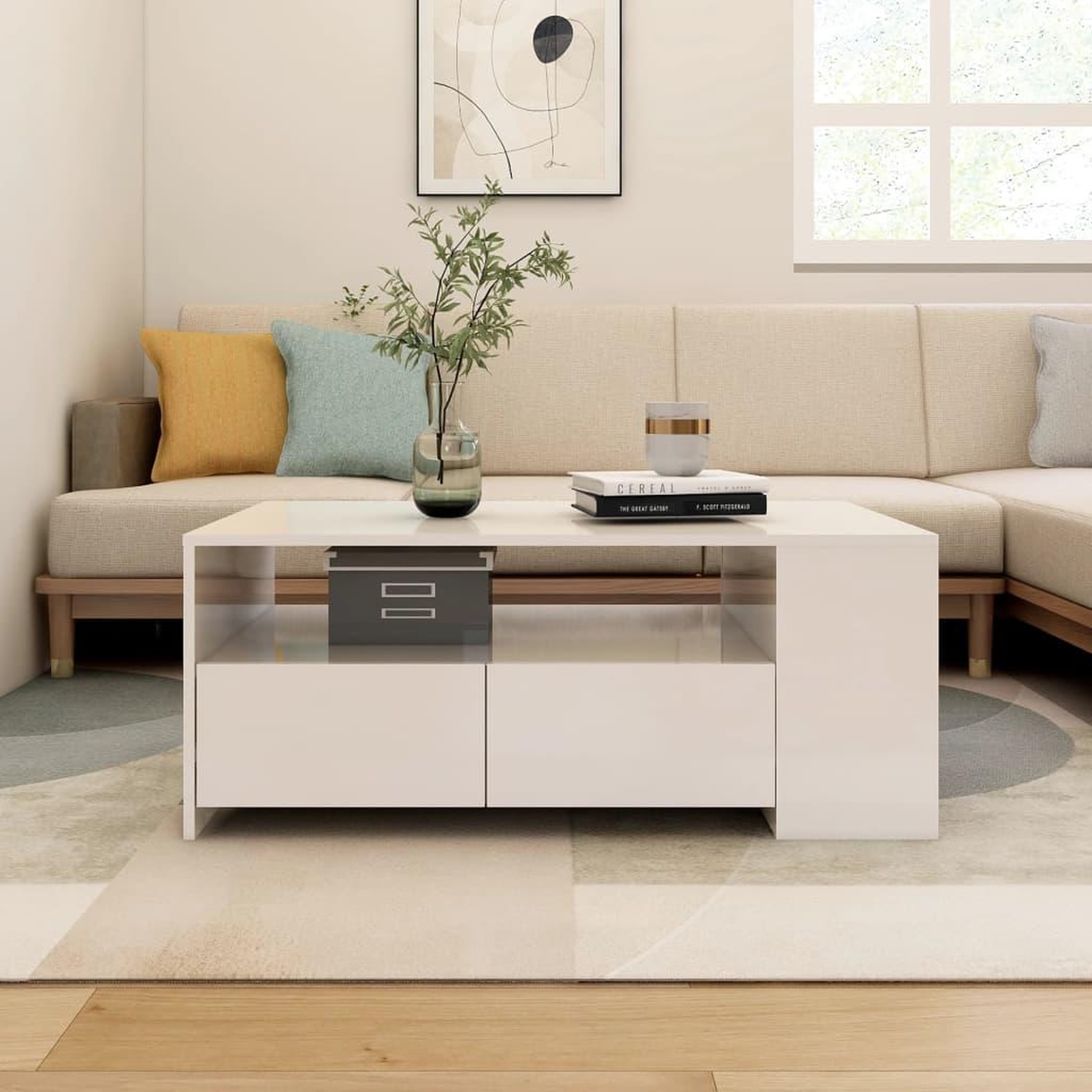 Voir la diapositive 1 : VIDAXL Table basse blanc brillant 102x55x42 cm bois d'ingenierie