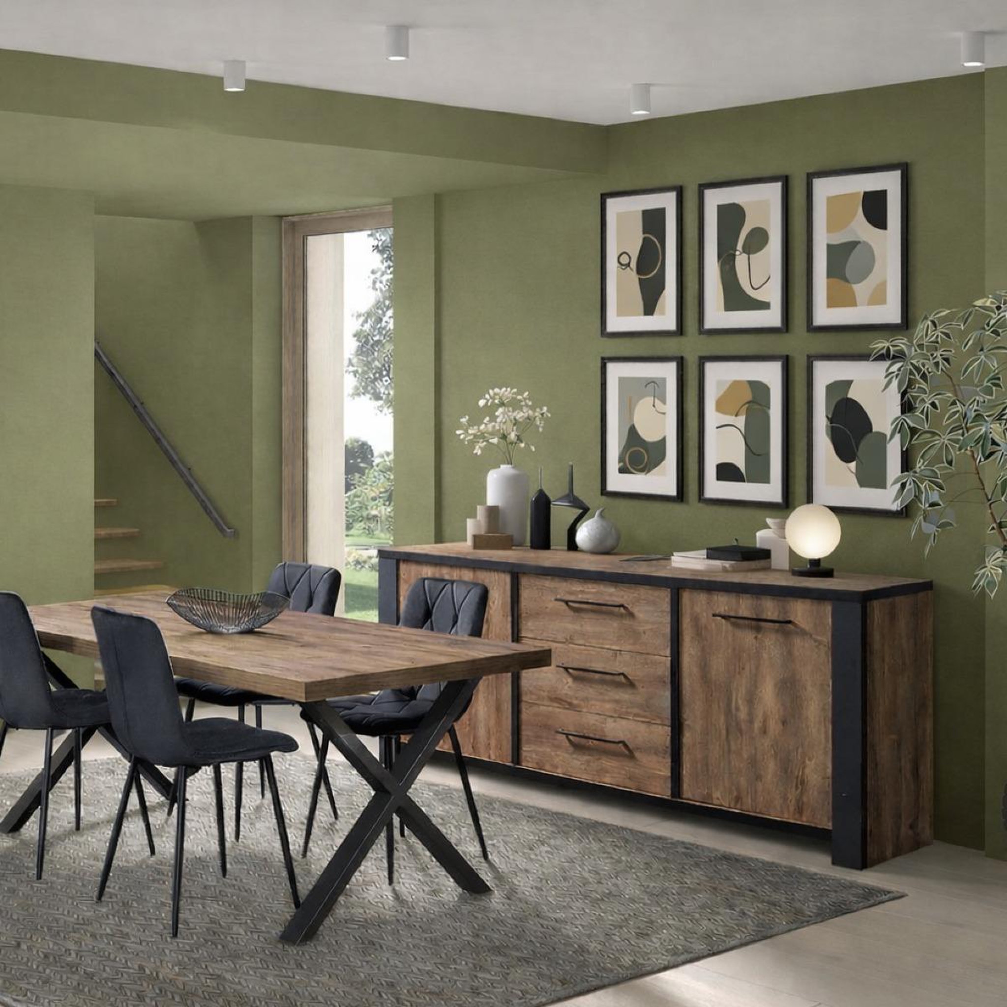 Voir la diapositive 3 : JLC KREATION Salle manger complète bois et noir SAMANTHA (buffet + table 200cm)