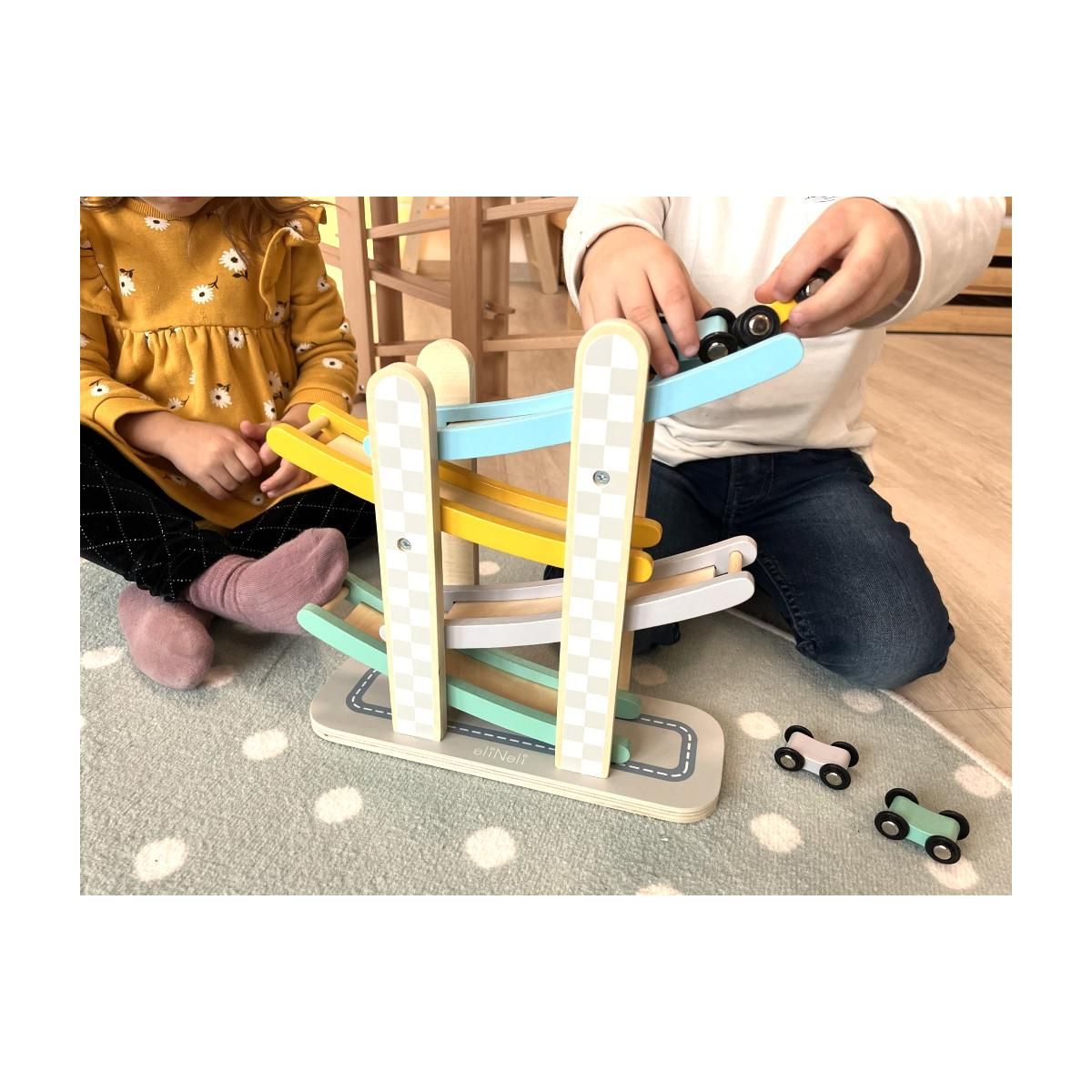 ELINELI Piste de course avec voitures en bois