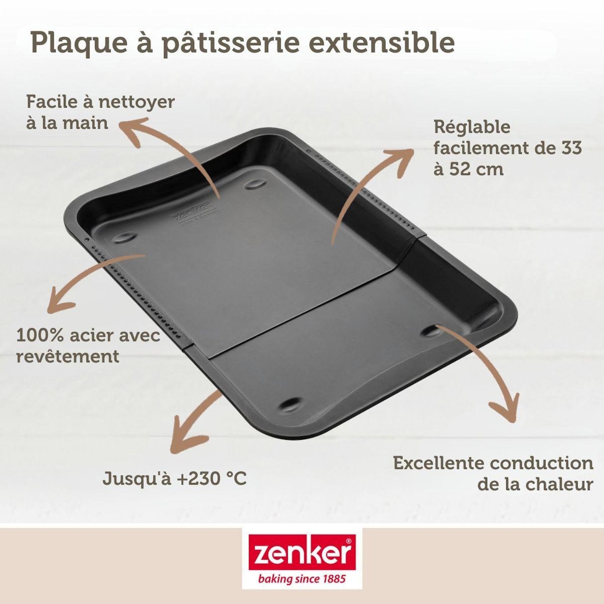 ZENKER Set pâtisserie avec plaque de four extensible de 35-52 cm, 2 bols à mixer, verre mesureur et spatule Zenker