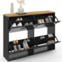 Voir la diapositive 4 : ID MARKET Meuble à chaussures 20 paires ESTER 4 portes métal noir et plateau façon hêtre design industriel