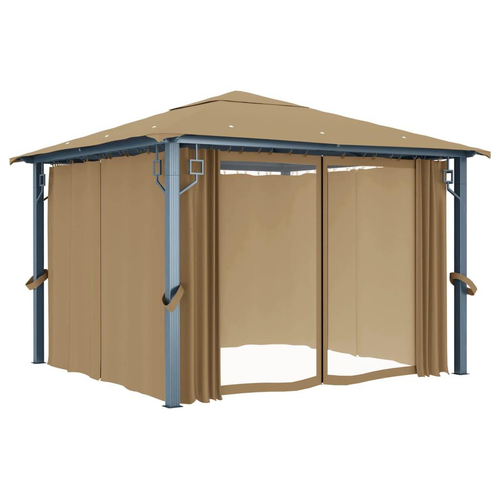 Voir la diapositive 2 : VIDAXL Tonnelle avec rideau 300x300 cm Taupe Aluminium