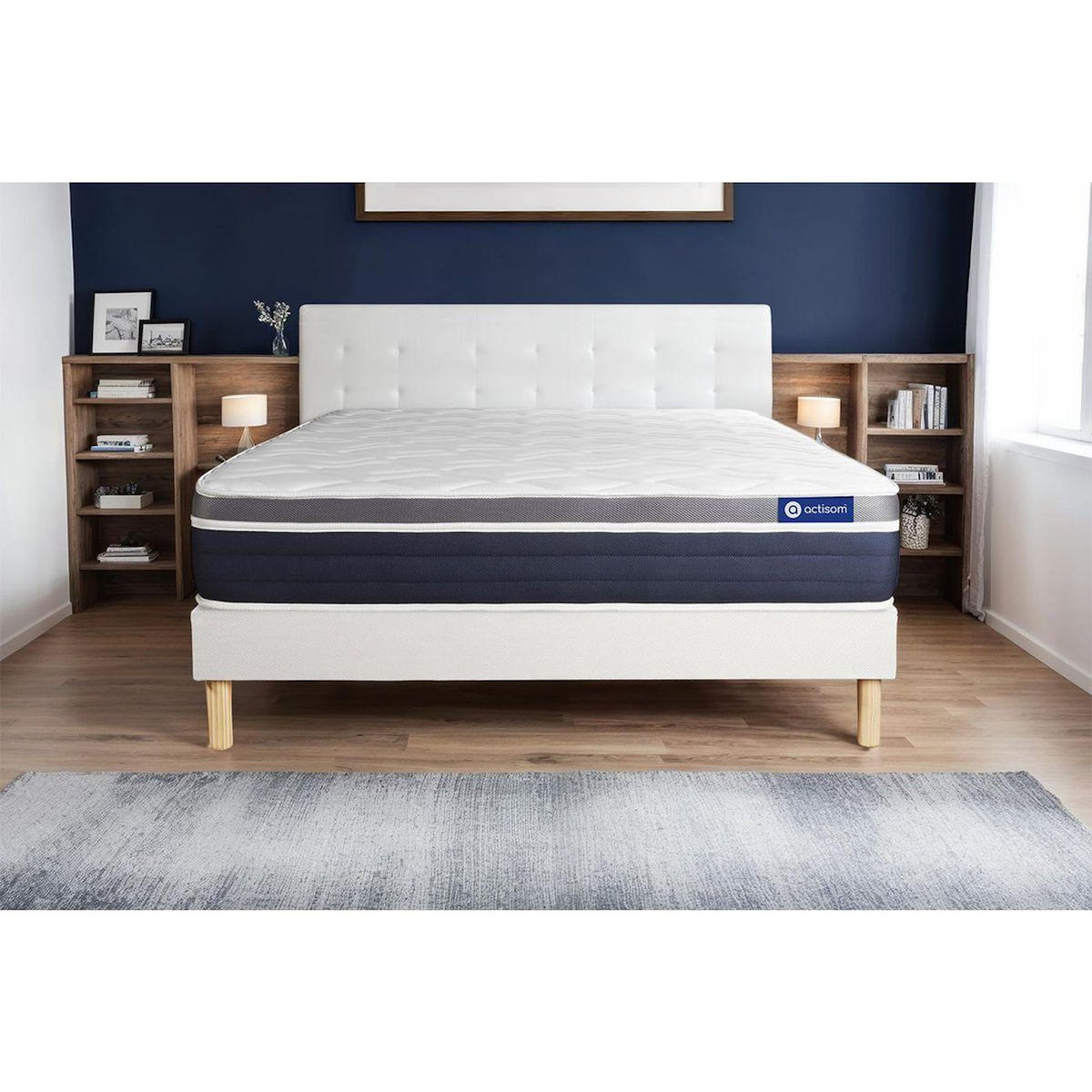 ACTISOM Ensemble ACTIFLEX CONFORT Matelas Ressorts ensachés+mémoire de forme 140x190cm Maxi épaisseur + sommier KIT blanc