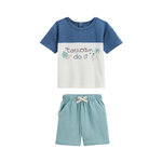 Petit Béguin Ensemble enfant t-shirt et short en gaze de coton Toucana. Coloris disponibles : Bleu