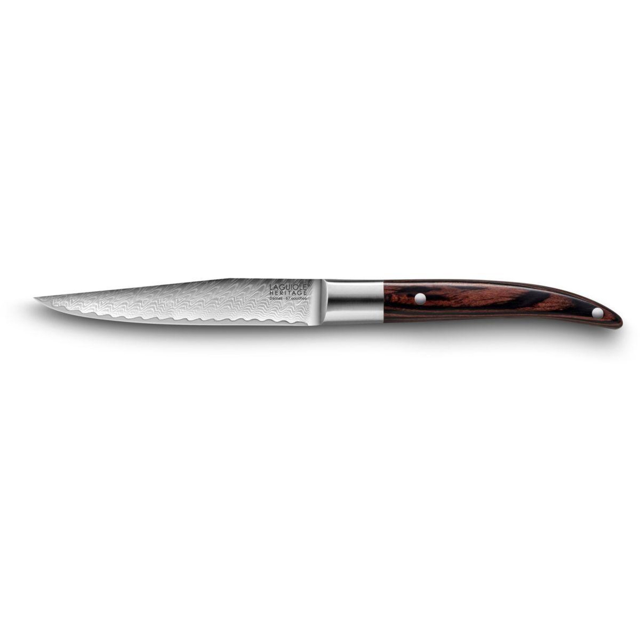 Voir la diapositive 1 : LAGUIOLE HERITAGE TB Couteau à steak 11cm Lag Expression bois noir lame Damas