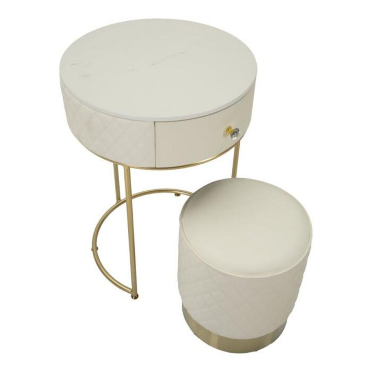 Paris Prix Table de Chevet Avec Pouf  Sharon  70cm Blanc & Or