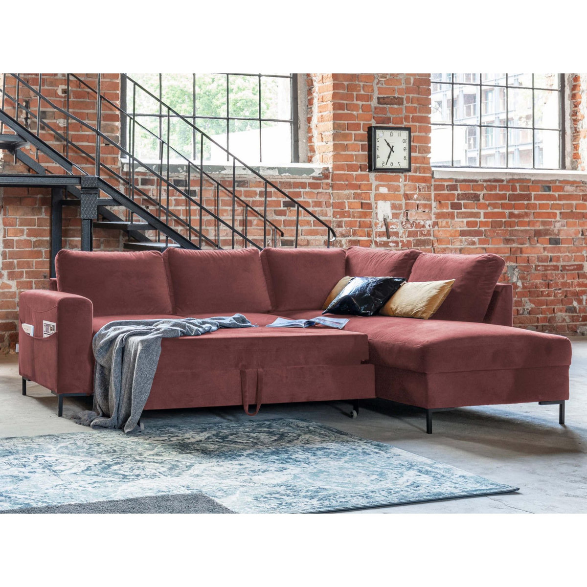 BEST MOBILIER Lilly - canapé d'angle droit - 5 places - convertible - en velours