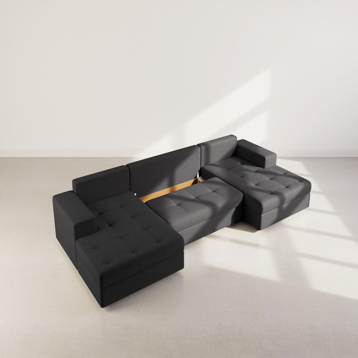 BEST MOBILIER Bastian - canapé panoramique en u 7 places convertible avec coffre en velours texturé