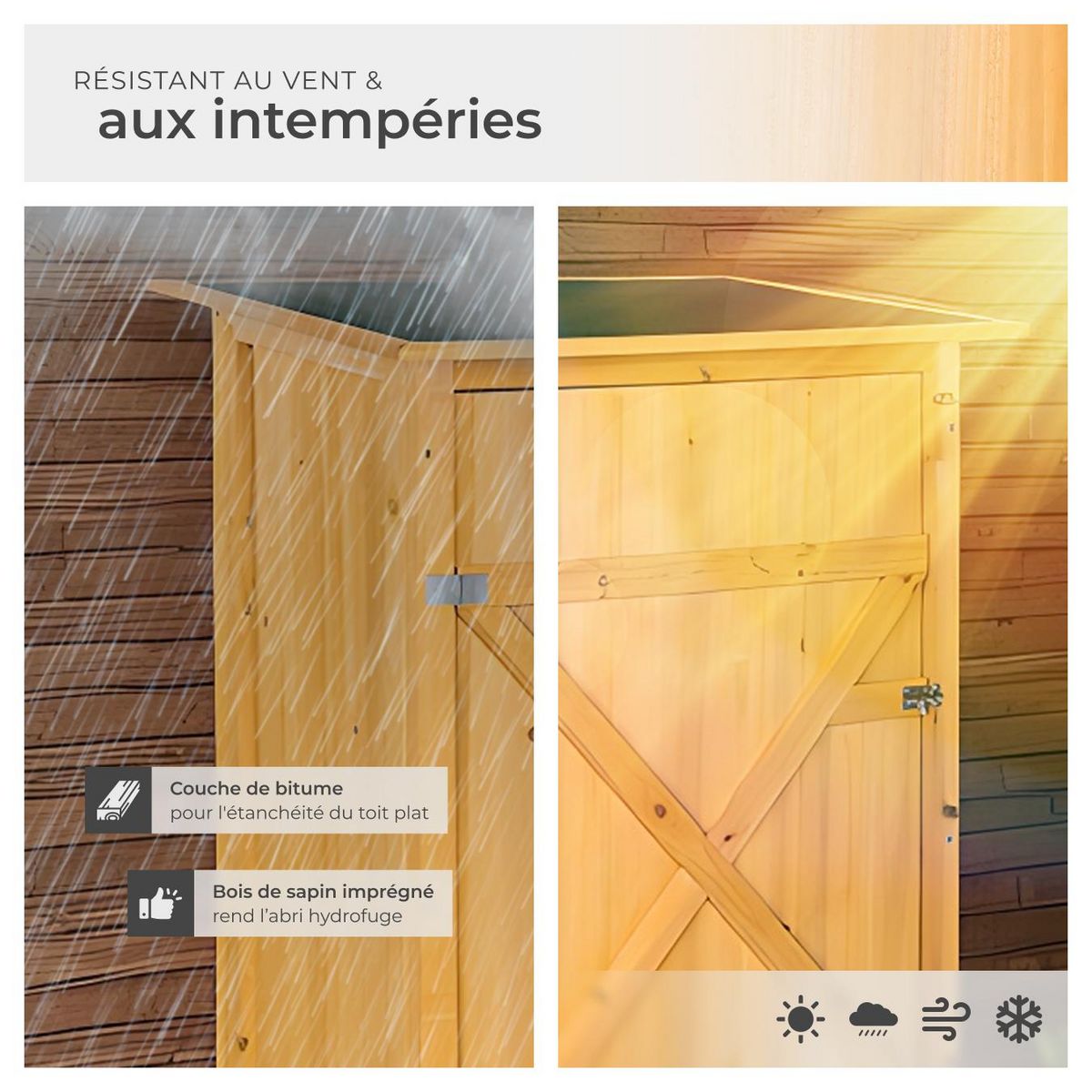 tectake Armoire de jardin avec toit plat en bois de pin imprégné marron