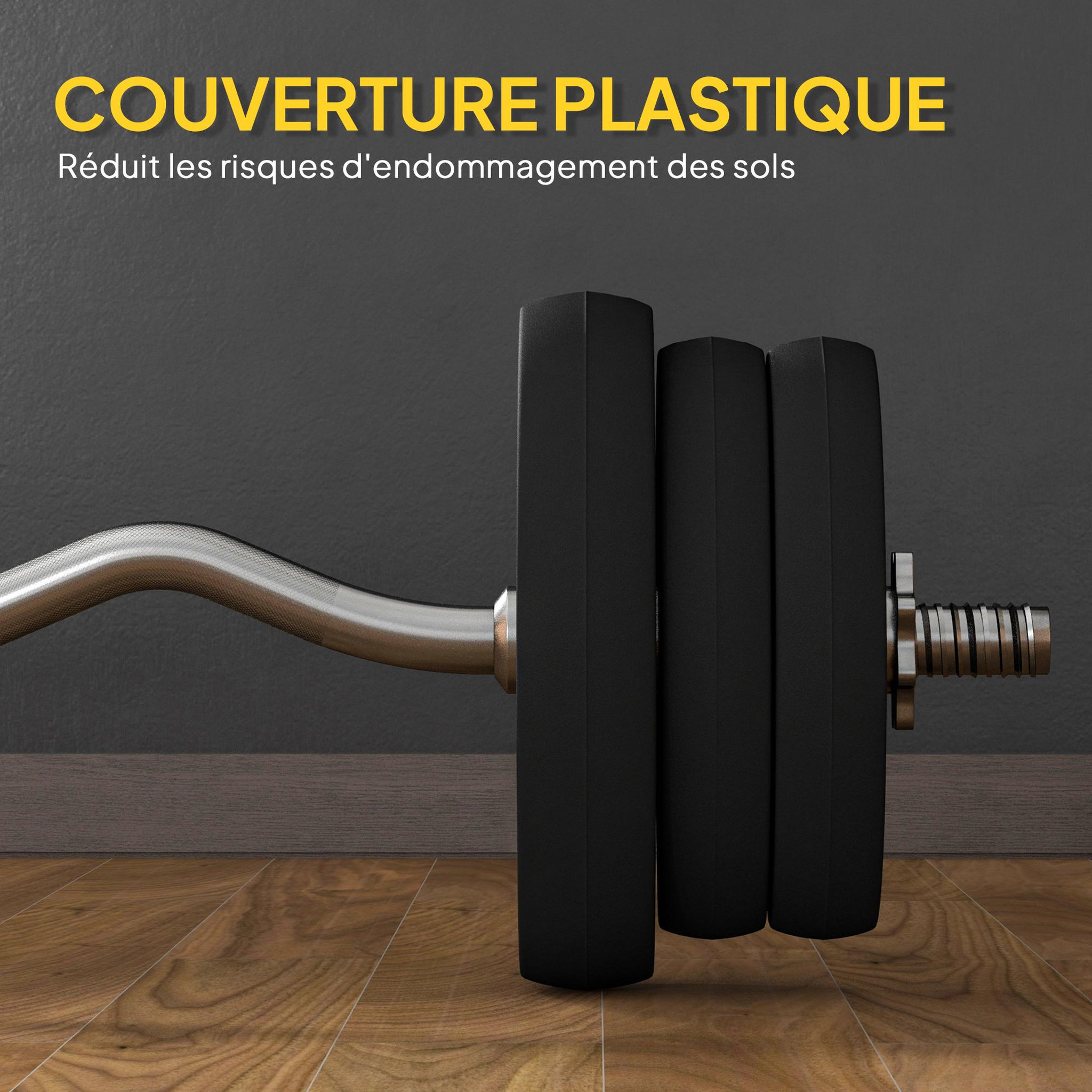 Voir la diapositive 5 : HOMCOM Ensemble d'haltères 25 kg total, barre d'haltère avec disques de poids 5 kg et 2,5 kg, barre longue, avec poignée antidérapante, exercices de fitness entraînement à la maison et gym, noir