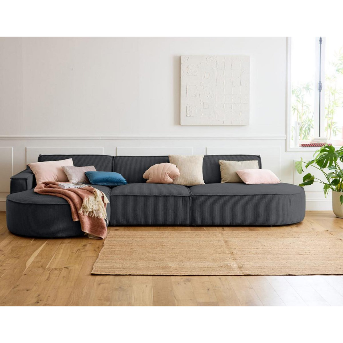 LISA DESIGN Spiaggia - canapé d'angle gauche - forme arrondie - 5 places - en velours côtelé
