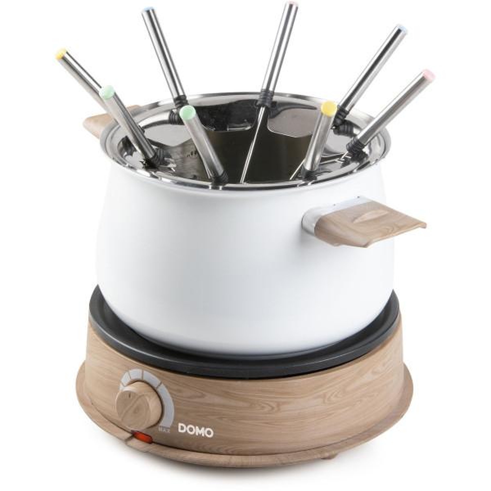 Domo Fondue Electrique  - DOMO - DO736F - 1500 W - 2 L - 8 personnes - Blanc/Bois