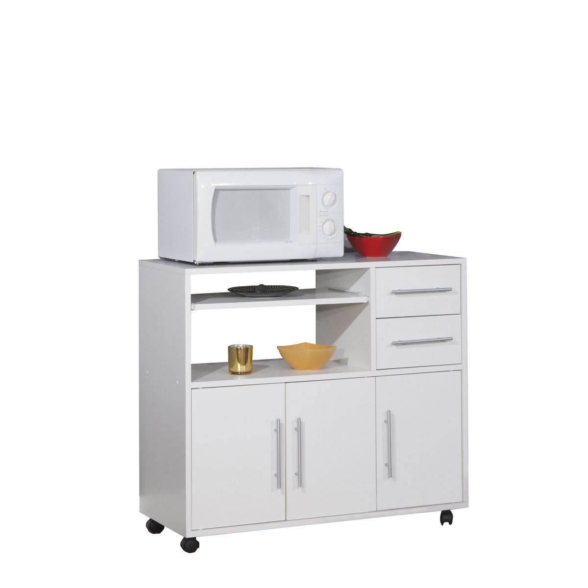 Desserte micro-ondes 3 portes 2 tiroir 1 tablette coulissante PRACTICA