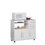 Voir la diapositive 1 : Desserte micro-ondes 3 portes 2 tiroir 1 tablette coulissante PRACTICA