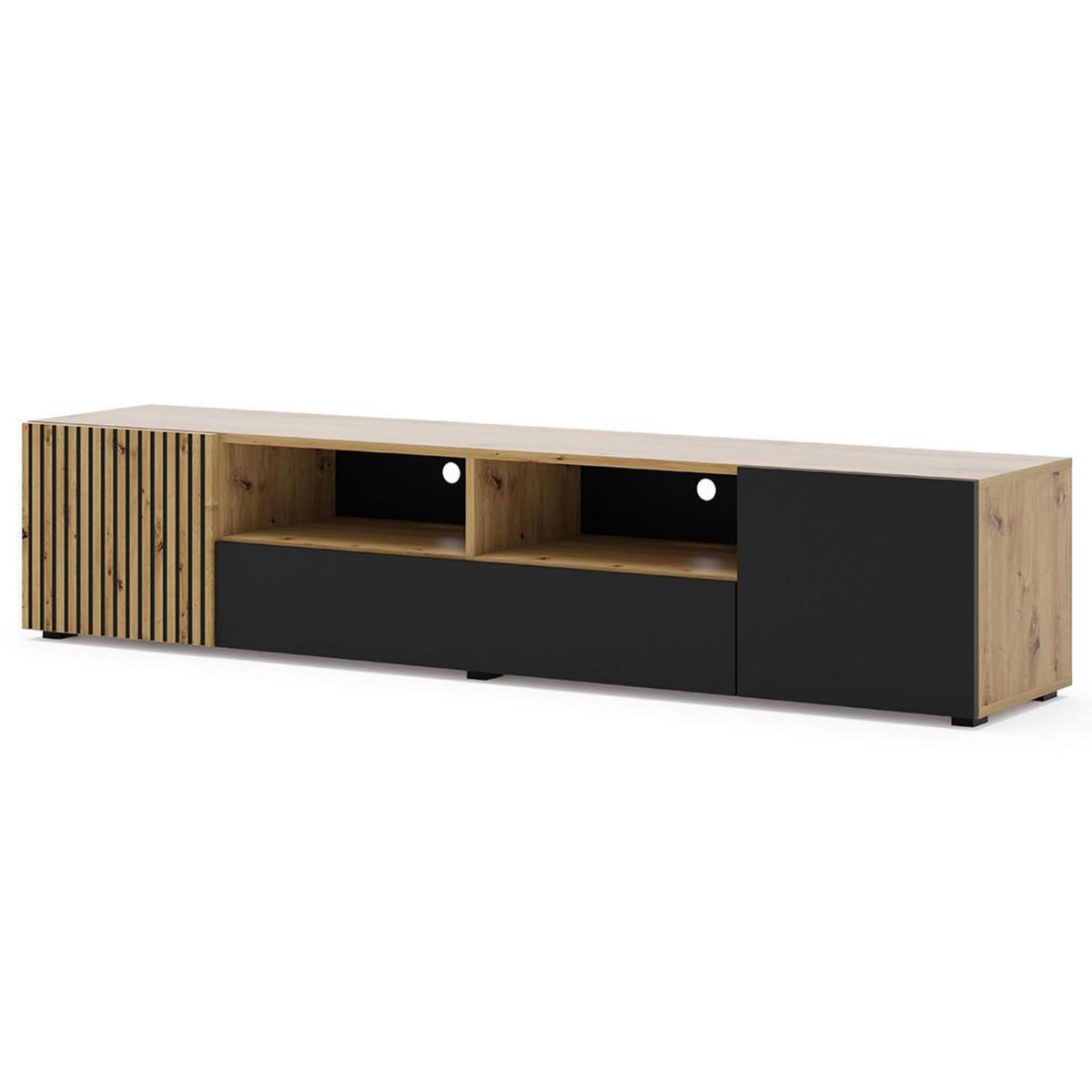 BEST MOBILIER Ozzy - meuble tv - effet bois et noir - 200 cm