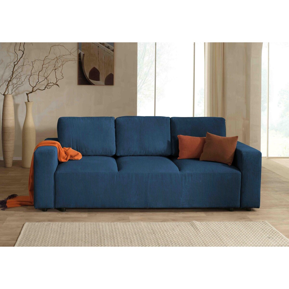 LISA DESIGN Livy - canapé droit convertible - avec coffre - en velours côtelé - 3 places