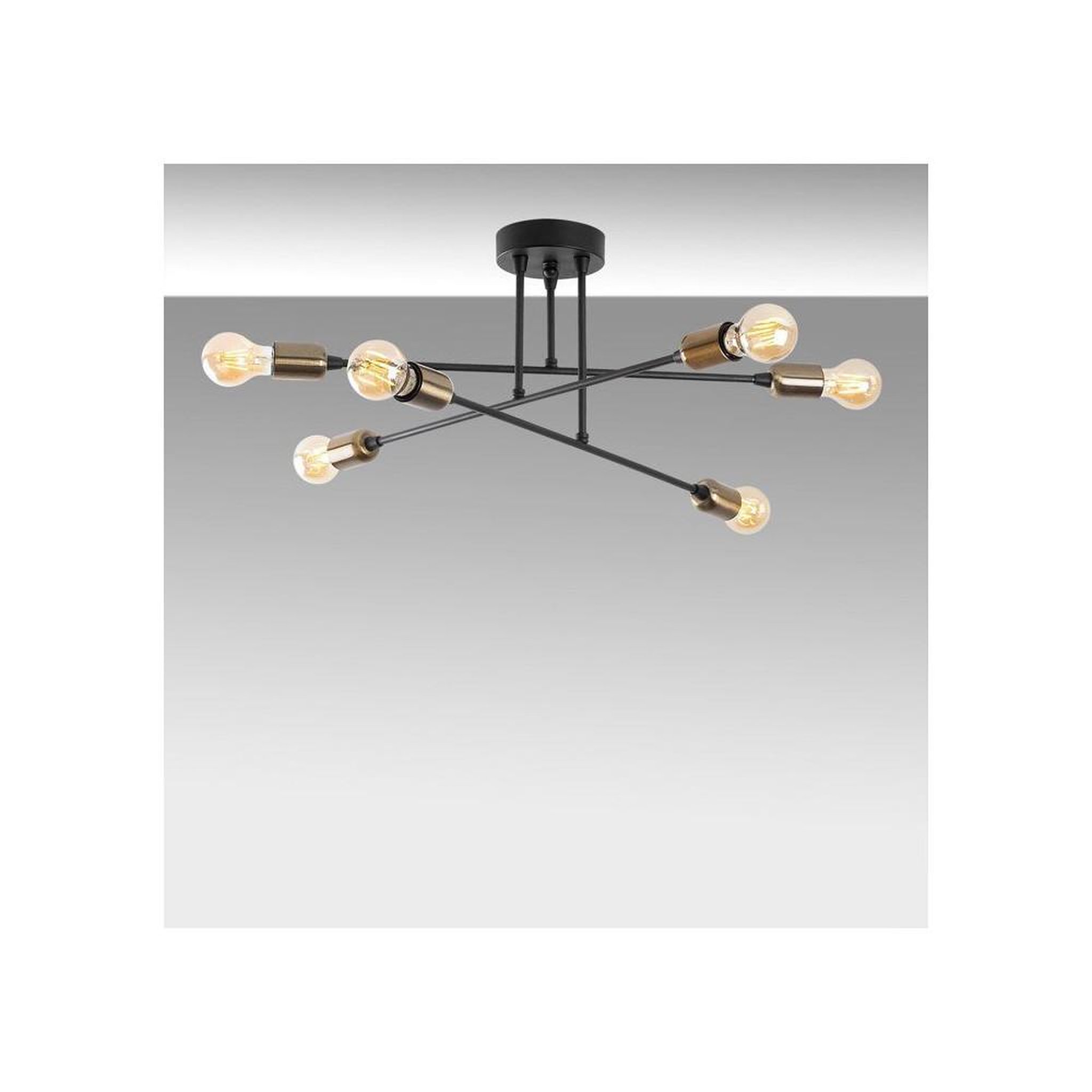 Voir la diapositive 3 : Plafonnier lustre en métal noir 6 lumières E27, 66 x 66 cm, hauteur 27 cm, IP20