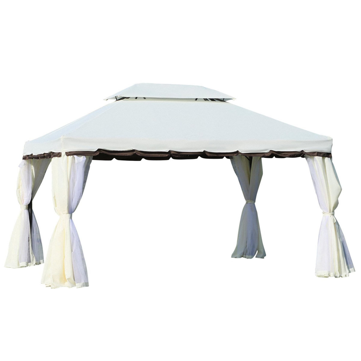 OUTSUNNY Tonnelle barnum pavillon de jardin style colonial double toit toile moustiquaires et toiles amovibles 3,9L x 2,9l x 2,8H m crème