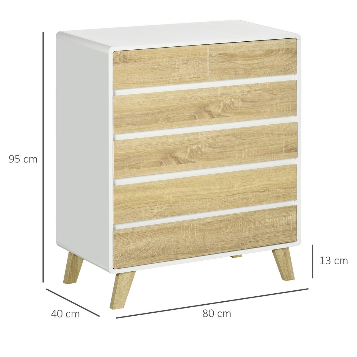 HOMCOM Commode design scandinave - 6 tiroirs - MDF panneaux blanc aspect chêne clair
