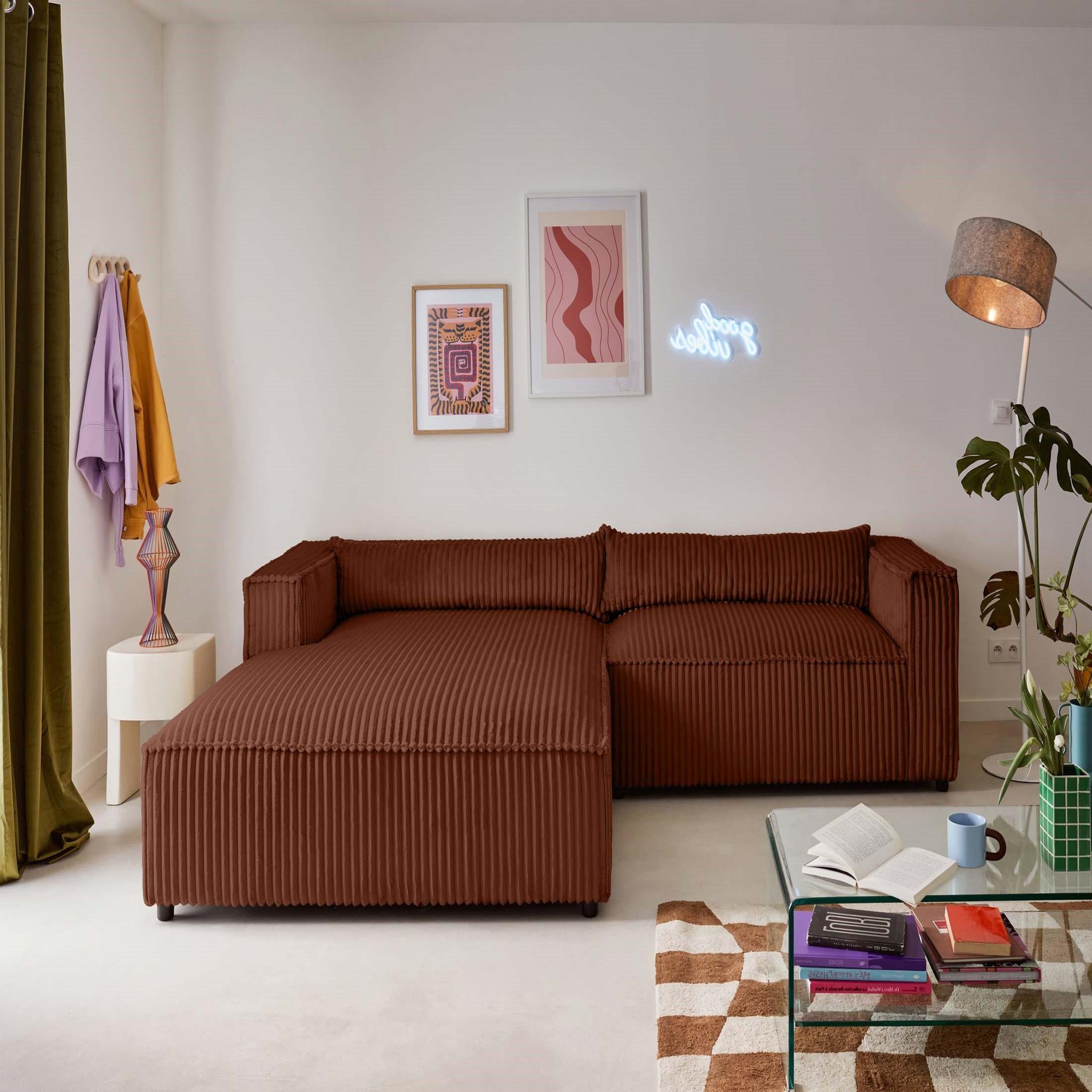 Voir la diapositive 1 : LISA DESIGN Ela - canapé d'angle gauche - 4 places - en velours côtelé grosses côtes