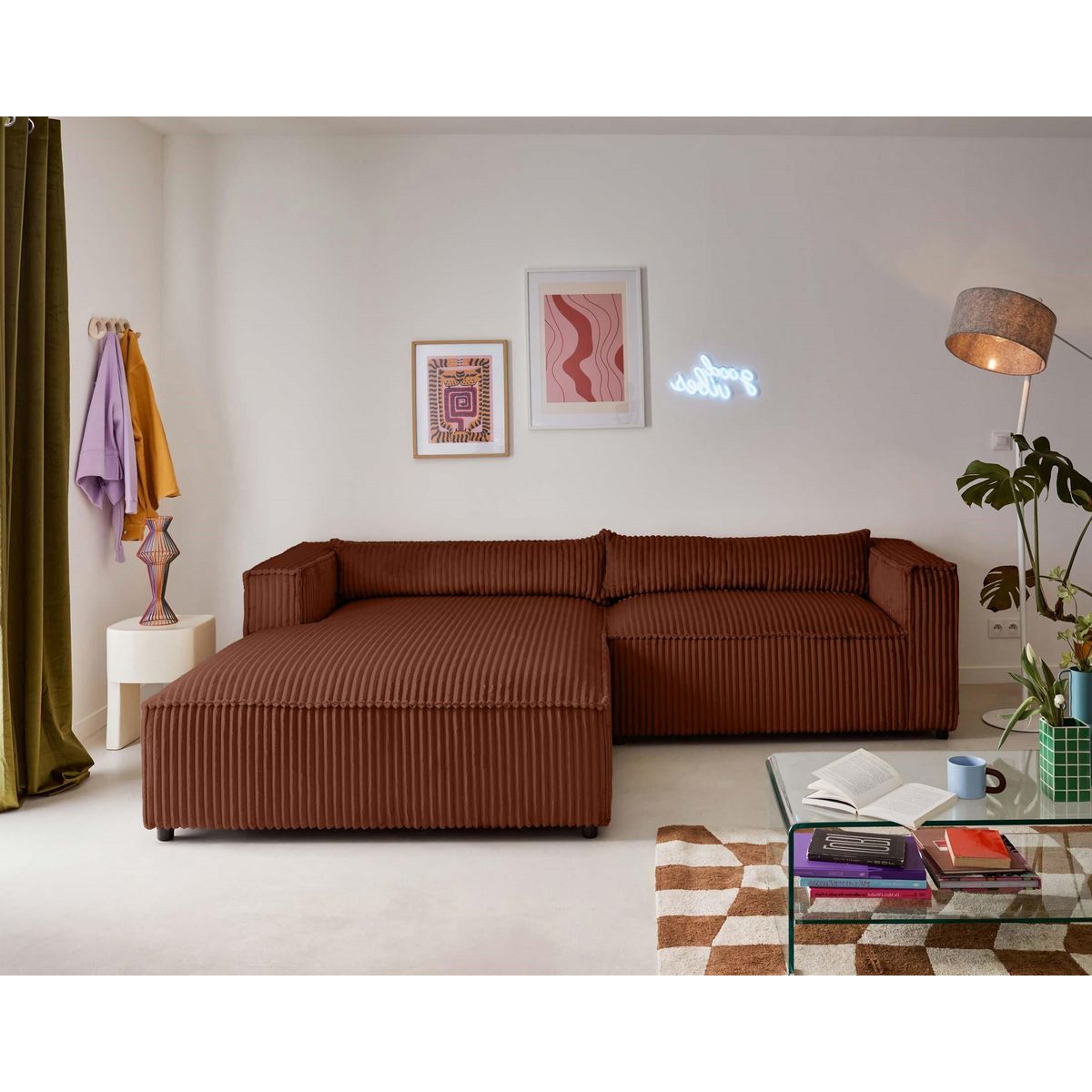 LISA DESIGN Ela - canapé d'angle gauche - 4 places - en velours côtelé grosses côtes