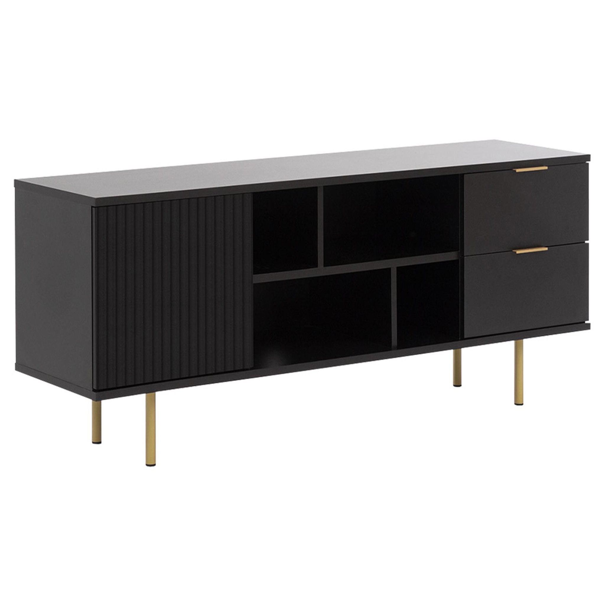 Voir la diapositive 4 : BEST MOBILIER Monica - meuble tv - noir - 4 niches et 2 portes - 150 cm