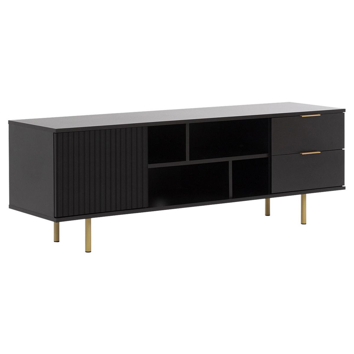 BEST MOBILIER Monica - meuble tv - noir - 4 niches et 2 portes - 150 cm