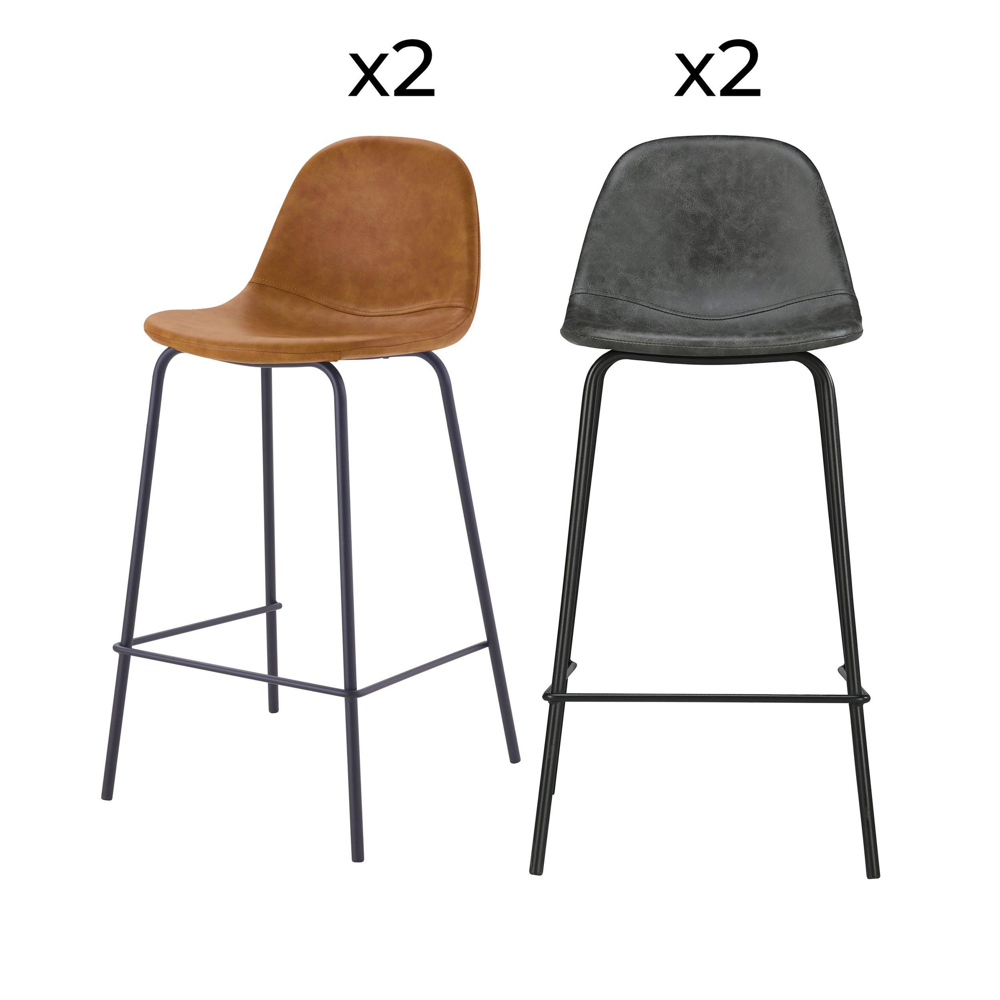 MAISON PAVANE Pack 4 chaises pour îlot central camel et grises/noires 65 cm-henrik