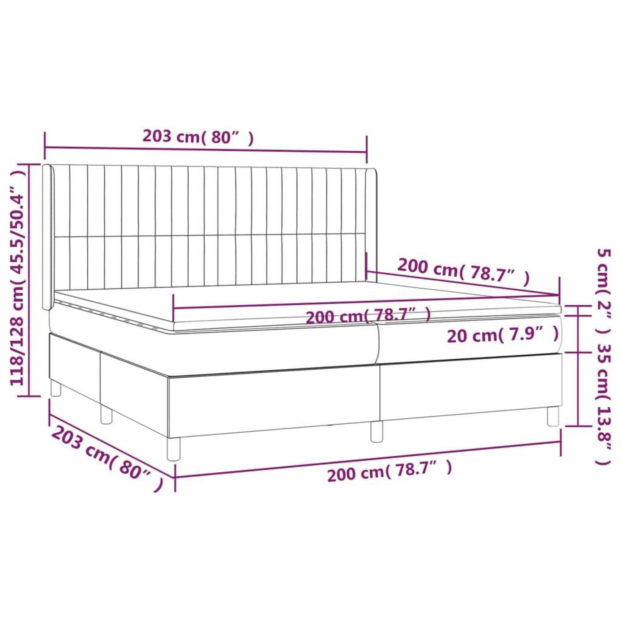 Voir la diapositive 6 : VIDAXL Sommier a lattes de lit matelas LED Gris fonce 200x200 cm Tissu